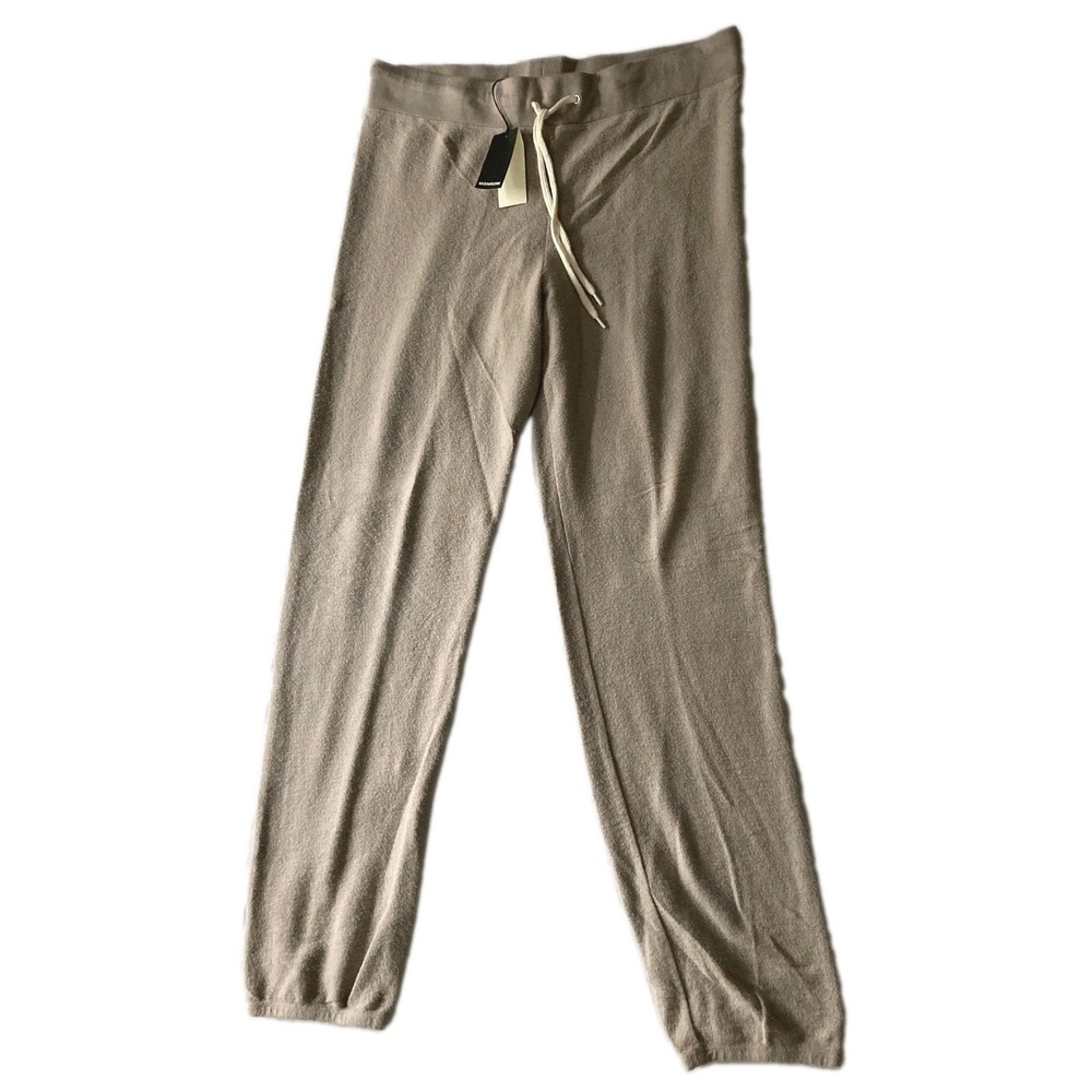 Monrow Jogger Pants Womens L Beige Fleece Sweatpants Drawstring NWT